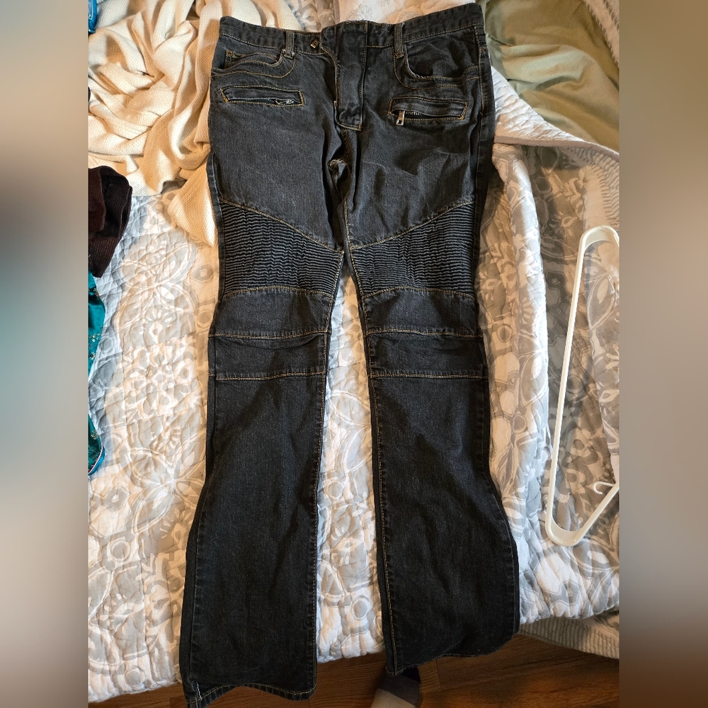 Balmain Dark Gray Moto Skinny Jeans